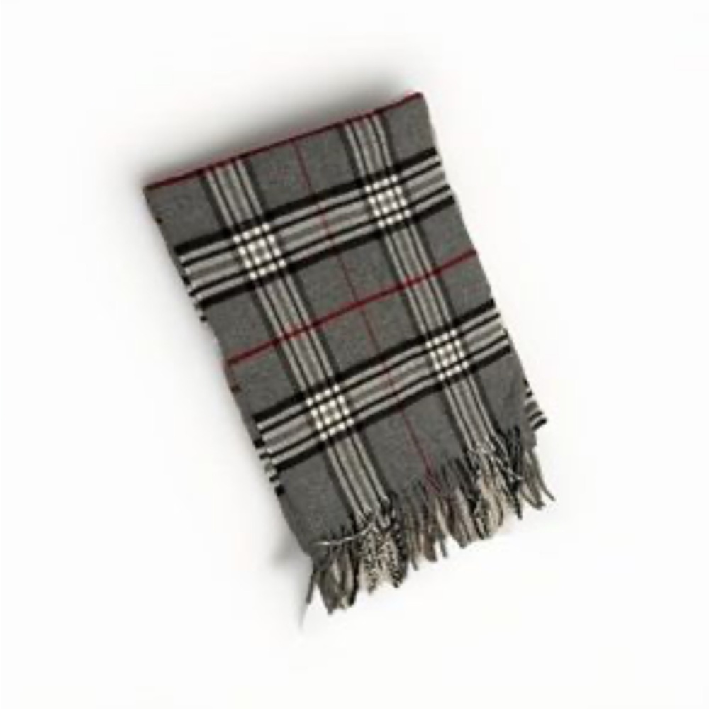 The Men's Store Bloomingdale’s Charcoal Red Checkered Scarf Made in Germany EUC